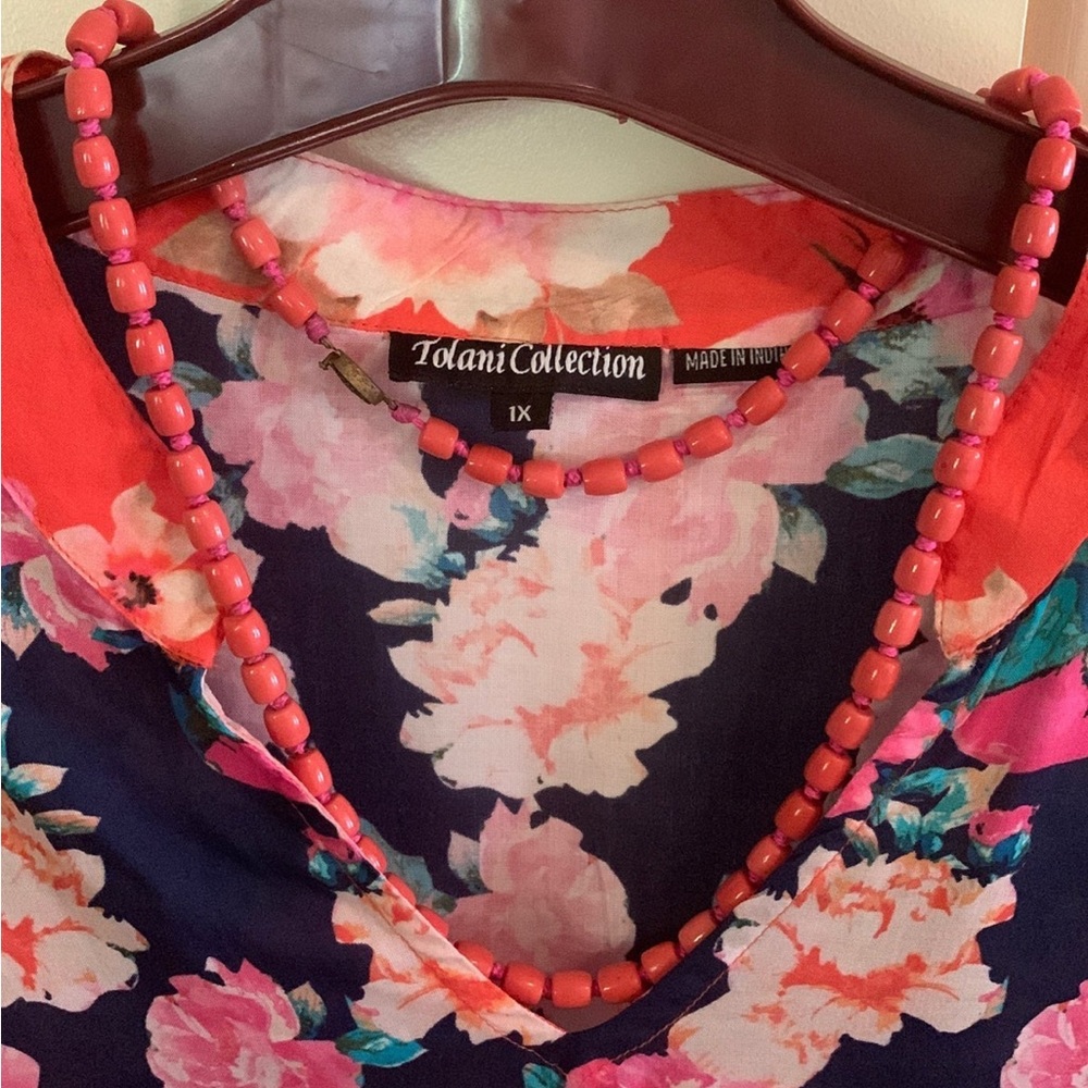 Tolani Collection flowy women’s tunic poncho top coverup w/ necklace, Size 1X XL